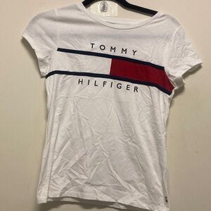 Tommy Hilfiger White Tee with Red and Blue Stripe